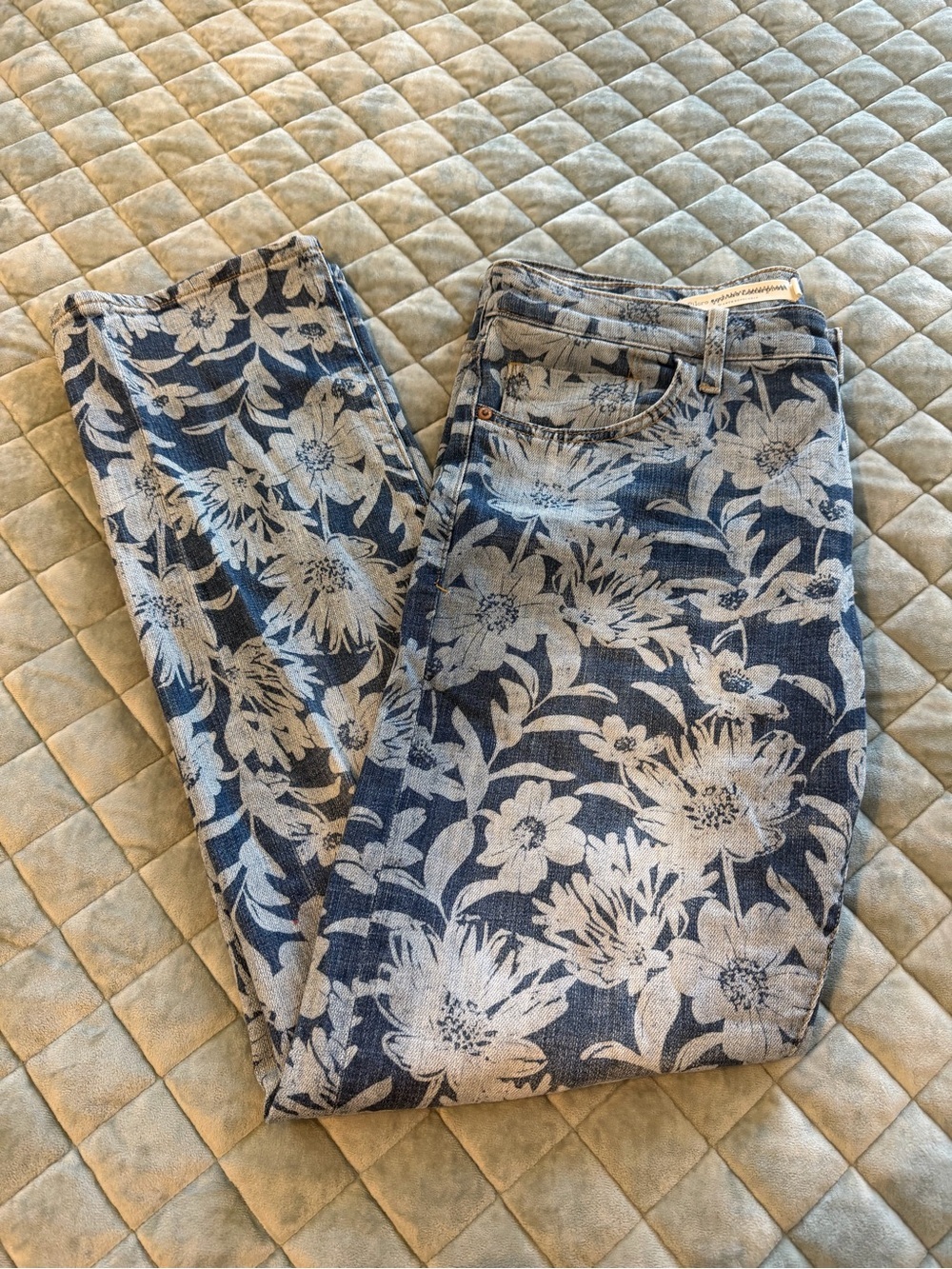 Pilcro and the Letterpress Blue and White Floral Jeans